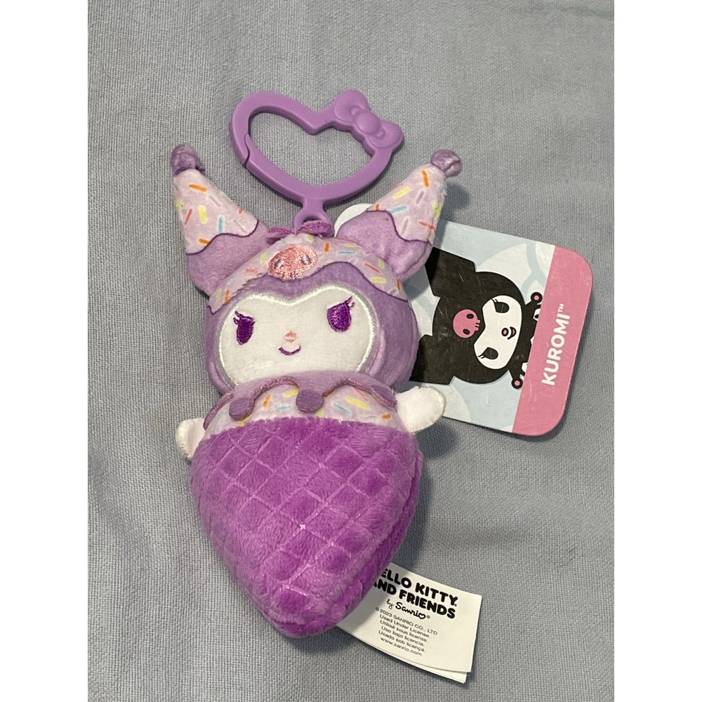 NEW Sanrio Hello Kitty & Friends 5" Plush Bag Clip Purple Ice Cream Cone Kuromi